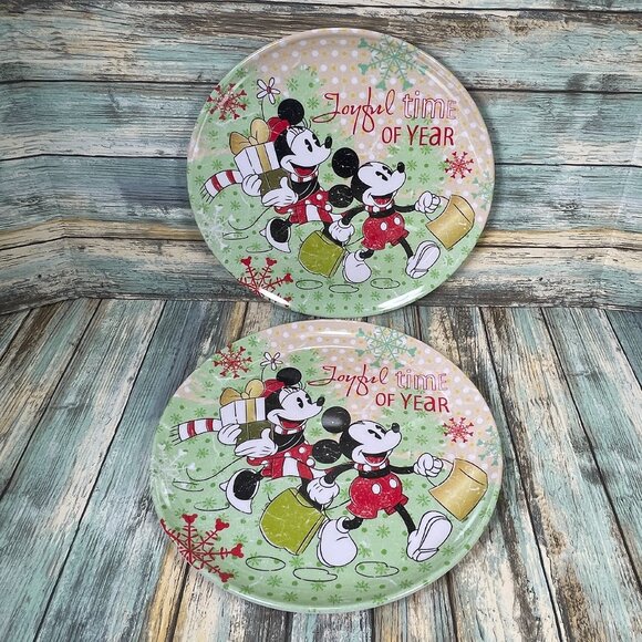 Set of 2 ZAK Designs Mickey Minnie Mouse Joyful Time Of Year Christmas 10" Plate - Picture 1 of 5